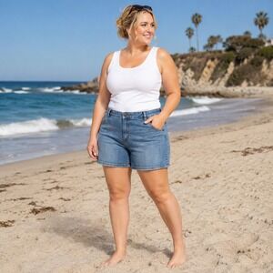 Lane Bryant White Tank Top & Light Blue Denim Shorts